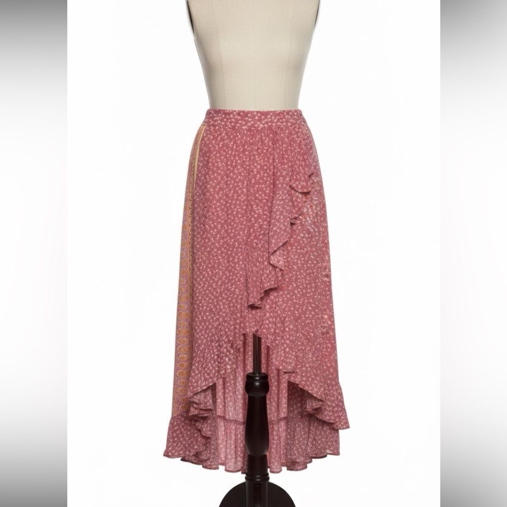 Patrons of Peace Pink Floral Asymmetrical Ruffle Skirt Size Medium Boho